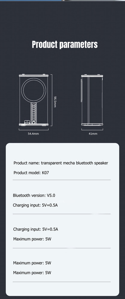 K07 Transparent Bluetooth Speaker with Subwoofer